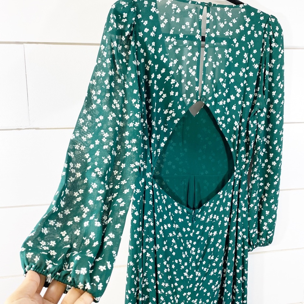 REFORMATION Joy Green Floral LS Midi Dress Size 8 - Picture 6 of 11